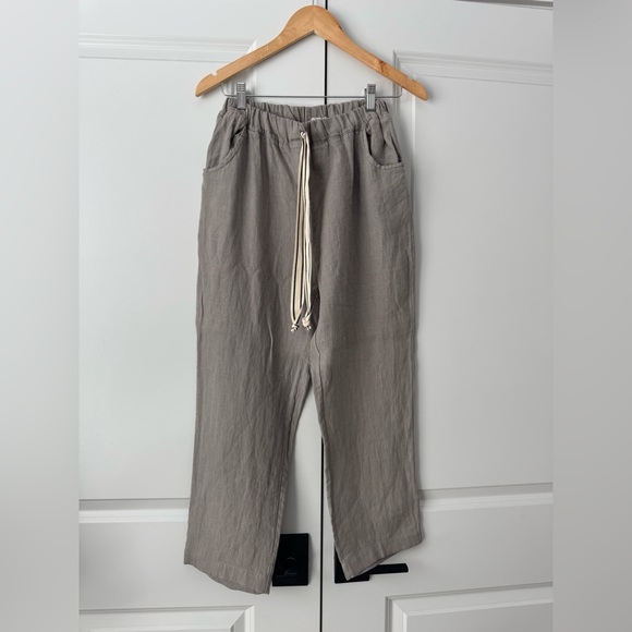 Suzy D London Linen Drawstring Pants in Grey Sz Medium - Picture 1 of 6